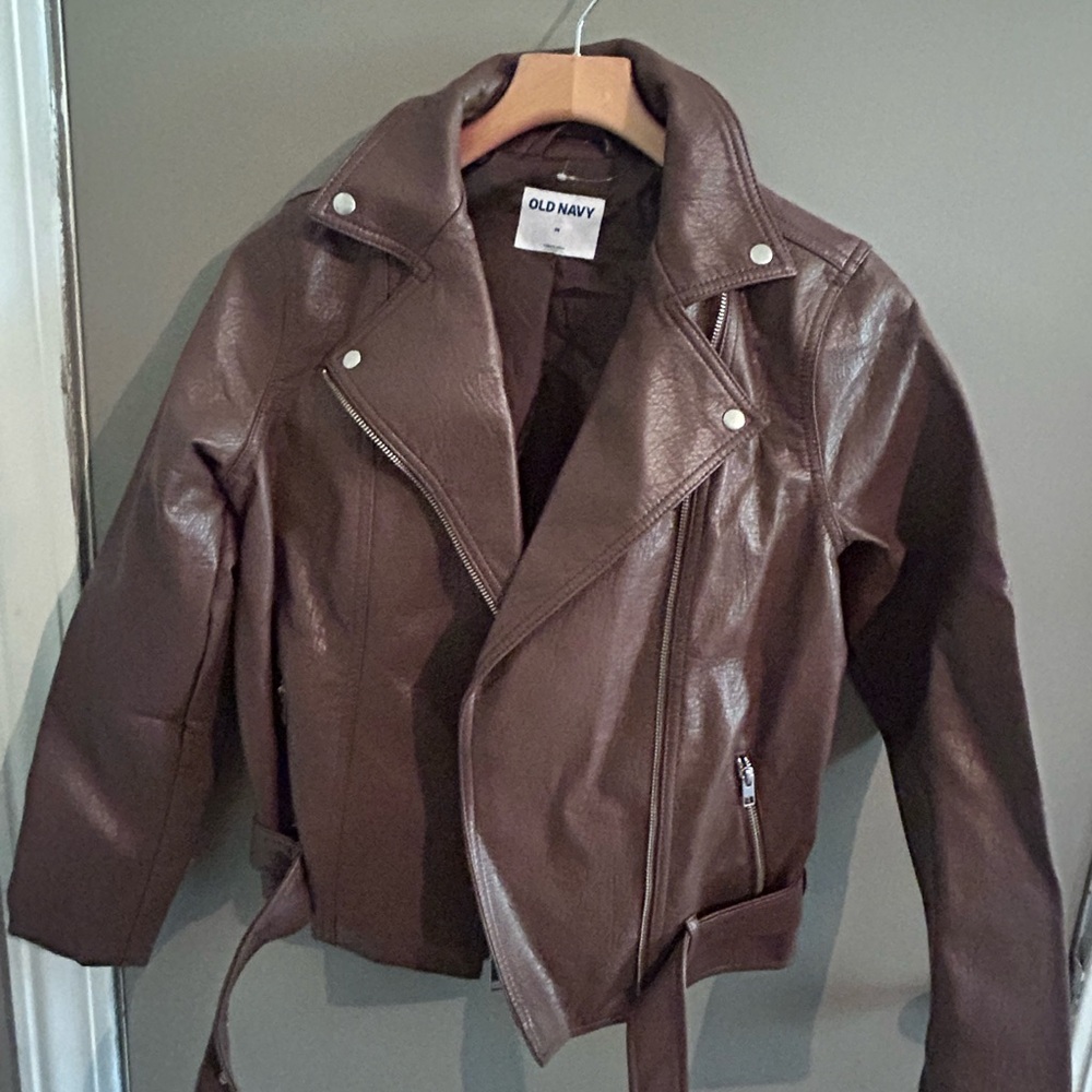 Old Navy Women's Dark Brown Faux Leather Moto Jacket